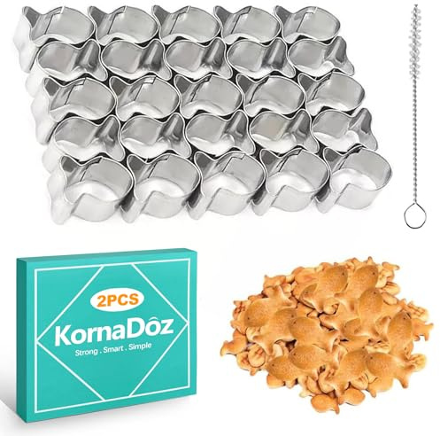 KornaDoz 2 PCS 25 Cavity Goldfish Cracker Cutter with Cleaning Brush, Stainless Steel Mini Fish Shaped Cookie Cutter Mold for Non-Stick Dough, DIY Baking Kitchen Tool for Adults