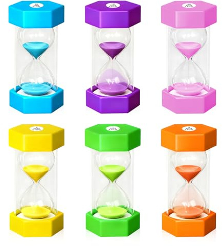 Euablfo 6 Piezas Reloj de Arena Colorido,Reloj de Arena Niños,1/3/5/10/15/30 Minutos Hourglass, para Cocina, Escuela, Cepillado de Dientes,Cocina,Escuela,Oficina,Decoración Hogar,Juegos, Escuela