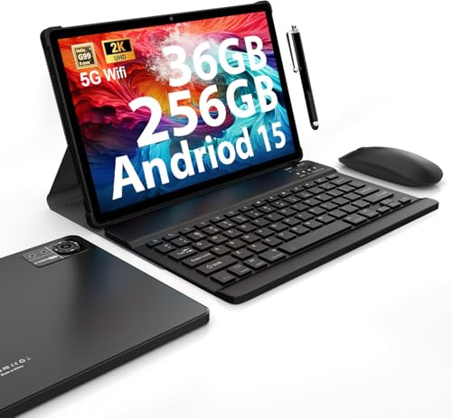 FASTWD Android 15 Tablet 11 Pulgadas Tableta Gaming Octa-Core,36 GB RAM+256 GB ROM (1TB TF), 2K incell120Hz,9580mAh,13MP+8MP,Tablet con Teclado,Negro