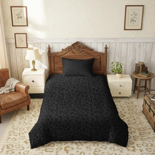 feelingyou Funda nórdica infantil con estampado de leopardo negro, tamaño M, guepardo africano, animales salvajes, cubierta para niños y niñas, diseño de piel de animal, juego de ropa de cama (1 funda