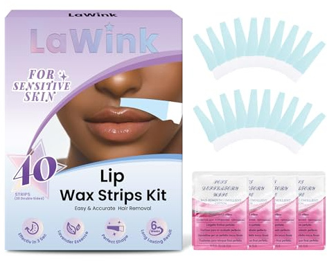 LAWINK Bandes de Cire Visage 40 Pièces, Épilation Lèvre Supérieure et Sourcils, Bandes de Cire Froides pour Femmes, Convient aux Peaux Sensibles, Épilation Rapide et Durable