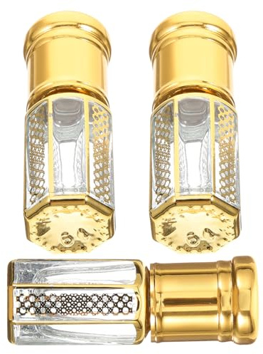 SEWACC 3pcs 3ml Empty Perfume Bottles Roller Ball Essential Oil Containers for Travel Refillable Glass Bottles with Gold Caps for Women and Personal Care