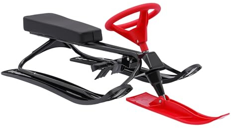 Erwachsene Schlitten Snowracer mit Lenkschlitten und Bremse, Sitzlänge 46cm, Max. 100 kg, Ski Schlitten Slider Board Snowracer Curve, Lenkschlitten für Kinder ab 3 Jahren und Erwachsene (rot)