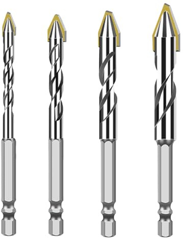 Punta per muratura, 4 pezzi in antiruggine, per utensili elettrici, per ceramica, per forare, cemento, granito, legno, piastrelle in porcellana, metallo pietra