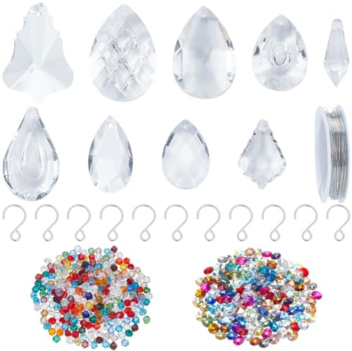 SOFPLATE 9 Sets Kristall Sonnenfänger Set Kristall Dekoanhänger Diy Bastelset Sonnenfänger 432 Stück Perlen 9 Stück Anhänger und S Haken