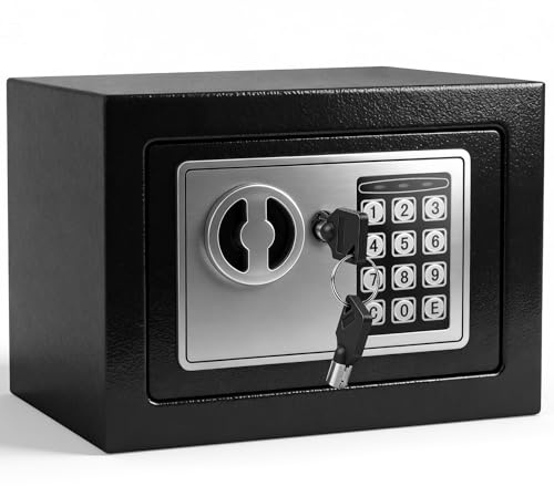 6.6L Mini Home Safe Box, Small Money Safe Fireproof with Key, 23x17x17cm | Electronic Safe with Keypad Lock&Keys, Fire Resistant Digital Wall Safes for Office Hotel Cash Jewellery Documents ,Black