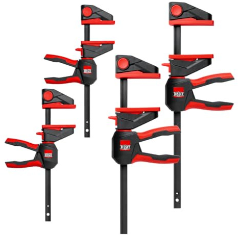 BESSEY Einhandzwingen 4er-SET EZ360M EZ360 | 2x150 mm 2x300 mm | 140 kg | 360° Drehgriff ermöglicht präzises Einhandspannen in jeder Position und erleichtert sicheres Arbeiten