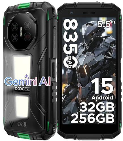 DOOGEERugged Fire 3 Max Rugged Smartphone Android 15, Doppie Luci Campeggio, UNISOC T7250, 8350mAh Telefono Indistruttibile, 32GB+256GB, 40MP+20MP+8MP Telefono Rugged, Widevine L1/NFC - Verde