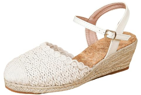 Damsandaler, sommar, bekväma sommarskor, sommar, espadrilla-sandaler för kvinnor med kilremmar, stängt tåområde, andningsbar repsula och en enda sommarsandaler damer