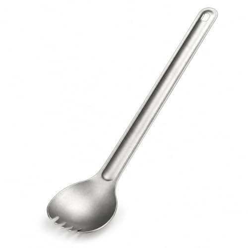 1 Titanium Spork with Long Handle – Lightweight Camping Cutlery | Lightweight titanium spork for camping and travel, ideal for hiking, backpacking and picnics with long handle design.