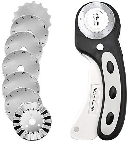 Headley Tools Rollschneider mit 7 Ersatzklingen, Stoffschneider mit Ergonomischem Griff und Sicherheitsverschluss Rollschneider 45mm für Stoff, Leder, Basteln, Nähen, Quilten (Schwarz)