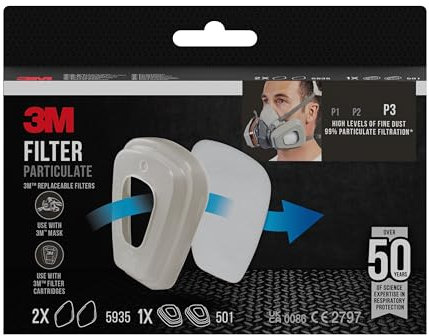 3M Partikelfilter 5935PRO2 – Feinstaubfilter mit Schutzstufe P3 für 3M Feinstaubmasken & Gasfilter – 1 Paar Filter mit innovativer Filtertechnologie, Mittel