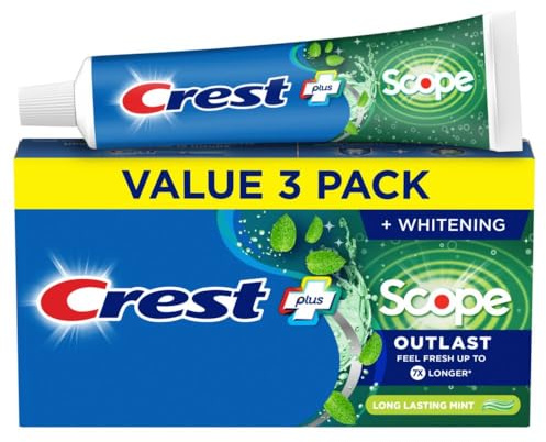 Crest Complete Whitening + Scope, Long Lasting Mint Toothpaste, Triple Pack (3 Count of 5.4 oz Tubes), 16.2 oz