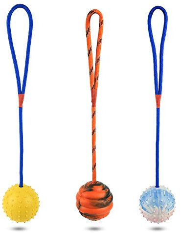 PETCUTE Hundespielzeug Ball mit Seil Kauspielzeug Wurfball Hund Naturgummiball am Seil Hundeball