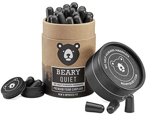 Beary Quiet Foam Earplugs – 38dB Noise Cancelling Ear Plugs for Sleeping, Snoring & Travel | 30 Pairs of Soft Reusable Foam with Highest SNR Protection