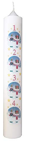 Meissner-Handel - Auswahl - Weihnachtskerze/Adventskerze/Adventskalender 4 x 24 cm weiß (010) - jeden Tag EIN Stückchen abbrennen - Auswahl Motiv