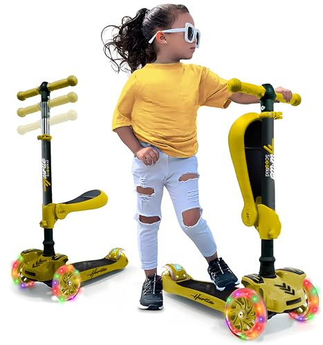 Hurtle Monopattino a 3 Ruote, Monopattino Bambino e Bambina da 2 Anni, Monopattino a Spinta, Monopattino in Altezza a Tre con Sedile a Ribaltamento, Scooter per Bambini con Ruote a LED Multicolore