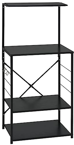 vidaXL Microwave Cabinet Black- 60x39.6x123 cm- Solid and Durable Engineered Wood Storage Shelf, 4-Tier Multifunctional Kitchen Rack.