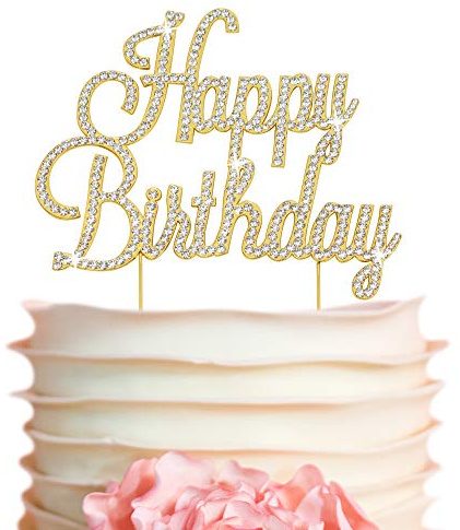 Décoration de gâteau d'anniversaire en métal doré de qualité supérieure - Décoration de fête d'anniversaire avec strass étincelants - Excellente pièce maîtresse - Maintenant protégée dans une boîte