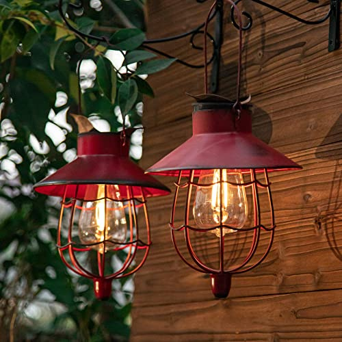 YAKii Lot de 2 lanternes solaires à suspendre en métal, Luminaire Exterieur avec lumière blanche chaude pour décoration de cour, jardin, allée, patio, porche (rouge)