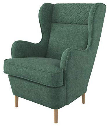 Furninero - Ohrensessel, Flügelstuhl, Flügel Sessel, Elegante genähte Kopfstütze, gerundete Beine, Softi Green Stoff (Wasserabweisen), Grün