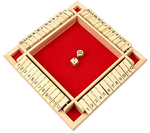 Kitchnexus Deluxe 4-Spieler Shut The Box 12er Holz Tisch Spiel Klassisch Würfelspiel Board Spielzeug (Rot)