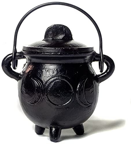 Räucherschale Gusseisen Hexenkessel - *Cauldron* - Witchcraft Halbmond Sonne Räuchergefäß