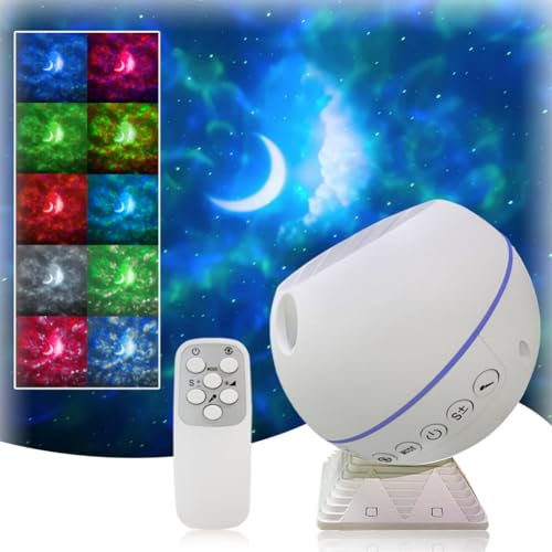 Moredig Proiettore Stelle Soffitto, Lampada Stelle Proiettore Galaxy LED Nebulosa Cielo Stellato ​Nuvola Luna luce notturna con Telecomando, 10 Modalità Colorate，Regali per Bambini, Adulti