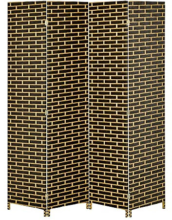 HOMCOM - Biombo interior con 4 paneles plegables, 180 x 180 cm, separador de piezas, separador de espacios, madera de álamo, fibras de papel trenzado, chocolate, pajita