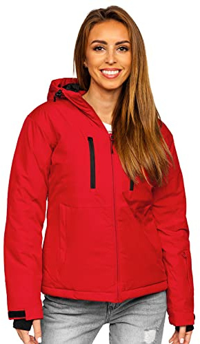 BOLF Damen Winterjacke Skijacke Snowboardjacke Schneejacke mit Kapuze Schneefang Bündchen Winddicht Wasserdicht Atmungsaktiv Outdoor Sport Style HH012 Rot XL [D4D]