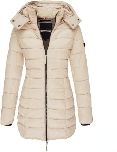 Women's Winter Down Duffle Coat Long Hooded Jacket Parka Puffer Jacket with Hood (Beige,Large)