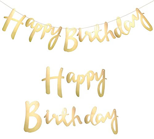 5 m Happy Birthday Striscione in oro metallizzato, con scritta Happy Birthday, ghirlanda da appendere, decorazione di compleanno per adulti e bambini, per ragazze e ragazzi (oro)