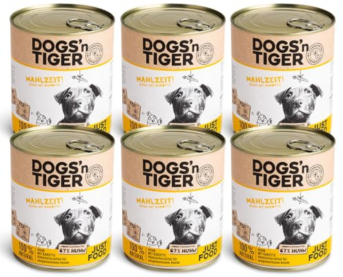 Dogs'n Tiger Mahlzeit Nassfutter Hund, Huhn & Kräuter, 6X 800g | Hundefutter nass, Alleinfutter, hoher Fleischanteil, getreidefrei, ohne Zuckerzusatz, ohne Konservierungsstoffe