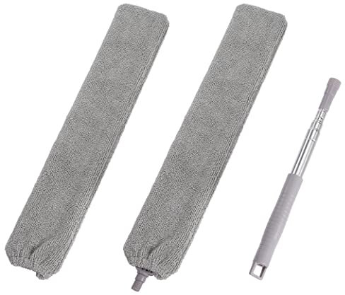Microfiber Gap Duster Flexible Bedside Dust Brush with Extension Stainless Pole Adjustable Mop Sweep for Cleaning Furniture, High Ceiling Fan, Blinds