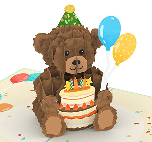 PaperCrush® - Biglietto pop-up per compleanno Teddy con torta di compleanno - Biglietto di auguri 3D con orso per bambini, biglietto di auguri per compleanno per ragazze e ragazzi, biglietto regalo