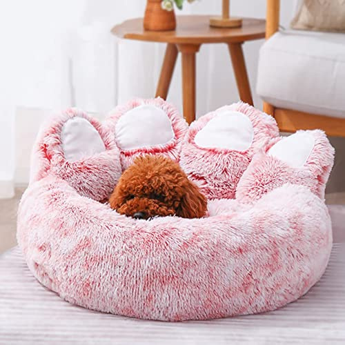 Yinghesheng Plüsch beruhigendes Hundebett, Hundebett, Katze, Haustiersofa, niedliche Bärentatzenform, Haustierschlafbetten für mittelgroße Hunde und Katzen,Rosa,65x65x38cm