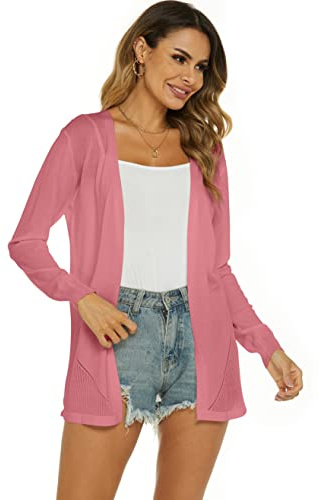 Ietaoo Cardigan Lungo Donna Elegante Manica Lunga Giacca Cardigan Casual Maglia Cappotto Leggero Aperto Davanti Cardigan per Estivo Primavera