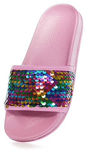 Thingimijigs Girls Rainbow Sequin Pool Slider Beach Sandals - Rainbow Pink UK Child 11