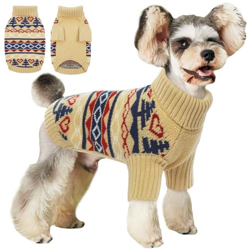 Hjyokuso Hundepullover Weihnachtspullover, Sweater für Hunde, Hund Katze Weiche Strickwaren Pullover Kleidung, Haustier Pullover Rollkragen, Winter Warme Hundemantel Pullover Jacke