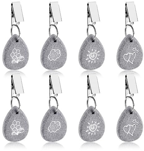 TOTSUN 8Pcs Tablecloth Weights Hangers, Tablecloth Pendant Stone with Metal Clip Marble Heavy Duty Tablecloth Pendants for Picnic Wedding Home Tables Decor(4 Patterns)