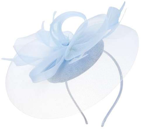 minkissy Blauer Fascinator-Hut, Teeparty-Kopfbedeckung, Netzfedern, Stirnband, Haarspange für Hochzeit, Cocktail, Fascinator, Haar-Accessoires für Frauen