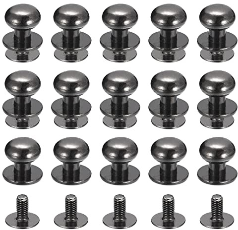 sourcing map 9mm Bola Cabeza Perno Remaches Tornillo Espalda, 15 Paquete Redondo Cabeza Botón Pezón Remache para Bricolaje Cuero Artesanía Bolso Cinturón, Metálico Negro