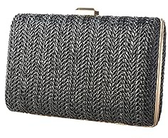 CORIOS Damen Strohtasche Abendtasch Frauen Gewebte Tasche Hochzeit Brautbörse Elegante Clutch Tasche Klein Tasche Formale Handtasche Schultertasche Luxuriös Umhängetasche für Bankett-Party Schwarz