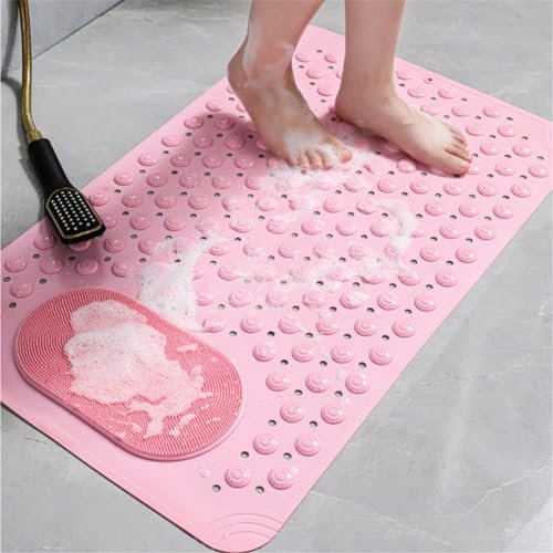Morbuy Badewannenmatte Kinder rutschfest Maschinenwaschbar Duschmatte Antirutschmatte Badewanne Badematte mit Saugnäpfen, Starke Saugkraft (36x69cm,Hell-Pink)