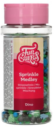 FunCakes Streusel Medley Zuckerstreusel, Dinosaurier, 65 g | Guter Geschmack, Perfekt zum Dekorieren von Eis, Kuchen, Cupcakes, Cake Pops, Donuts und Kekse, Sprinkle Streusel Mix