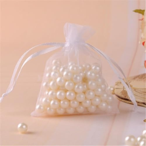 5 Stück 25x35cm Organzasäckchen Geschenktüten OrganzaBeutel Bonbonsbeutel Schmuckbeutel mit Kordelzug Gross Organza Hochzeit Säckchen Lavendelsäckchen für Schmuck Geschenke Süßigkeiten (Weiß)