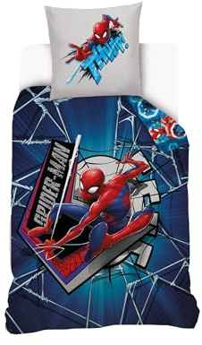 Marvel - Housse de Couette Spiderman Marvel 140x200 cm + 1 Taie d'oreiller 63x63 cm - 100% Coton - Bleu