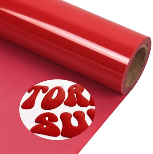 TORC Red Puff Vinyl Heat Transfer Vinyl 12inches x 5ft, 3D Red Puff HTV Iron on Vinyl for T-Shirts DIY HTV Vinyl for All Cutter Machines Easy to Cut & Weed for Heat Vinyl Design