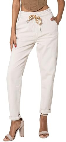 Nina Carter P500 dam joggingbyxor, hög midja, jeansbyxor, sommarjeans, Beige (P500-6), XL (Smal)