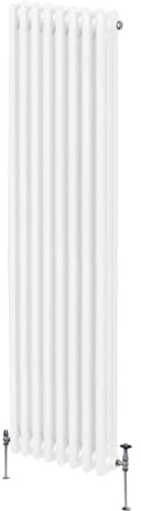 Traditional 3 Column Radiator 1800mm x 382mm Modern Central Heating Heater Gloss White Carbon Steel Vertical Wall Mounted Kitchen Living Room Bathroom Cleaning Brush Fixing Kit & Brackets